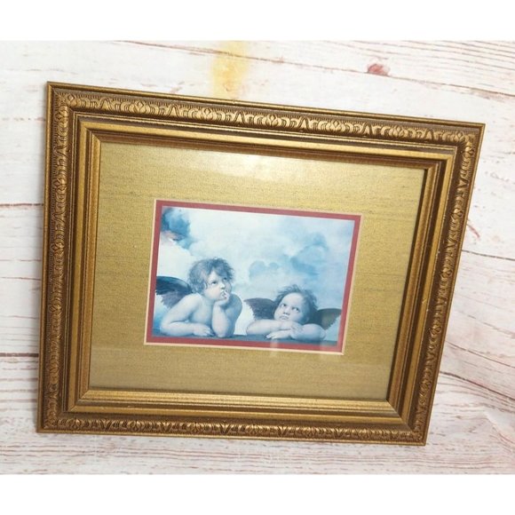 The Two Cherubs By Raphael Framed Art Print From Sistine Madonna 12.5"x10.5" - Picture 2 of 8